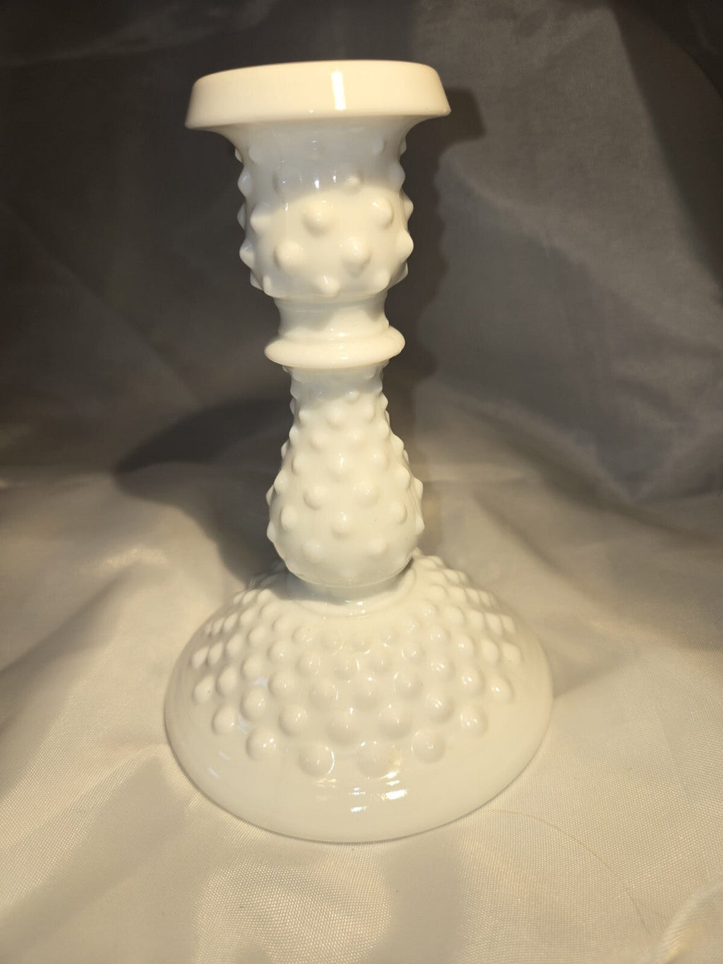 Vintage Fenton Hobnail Candle Holder, White Milk Glass - 6" Tall