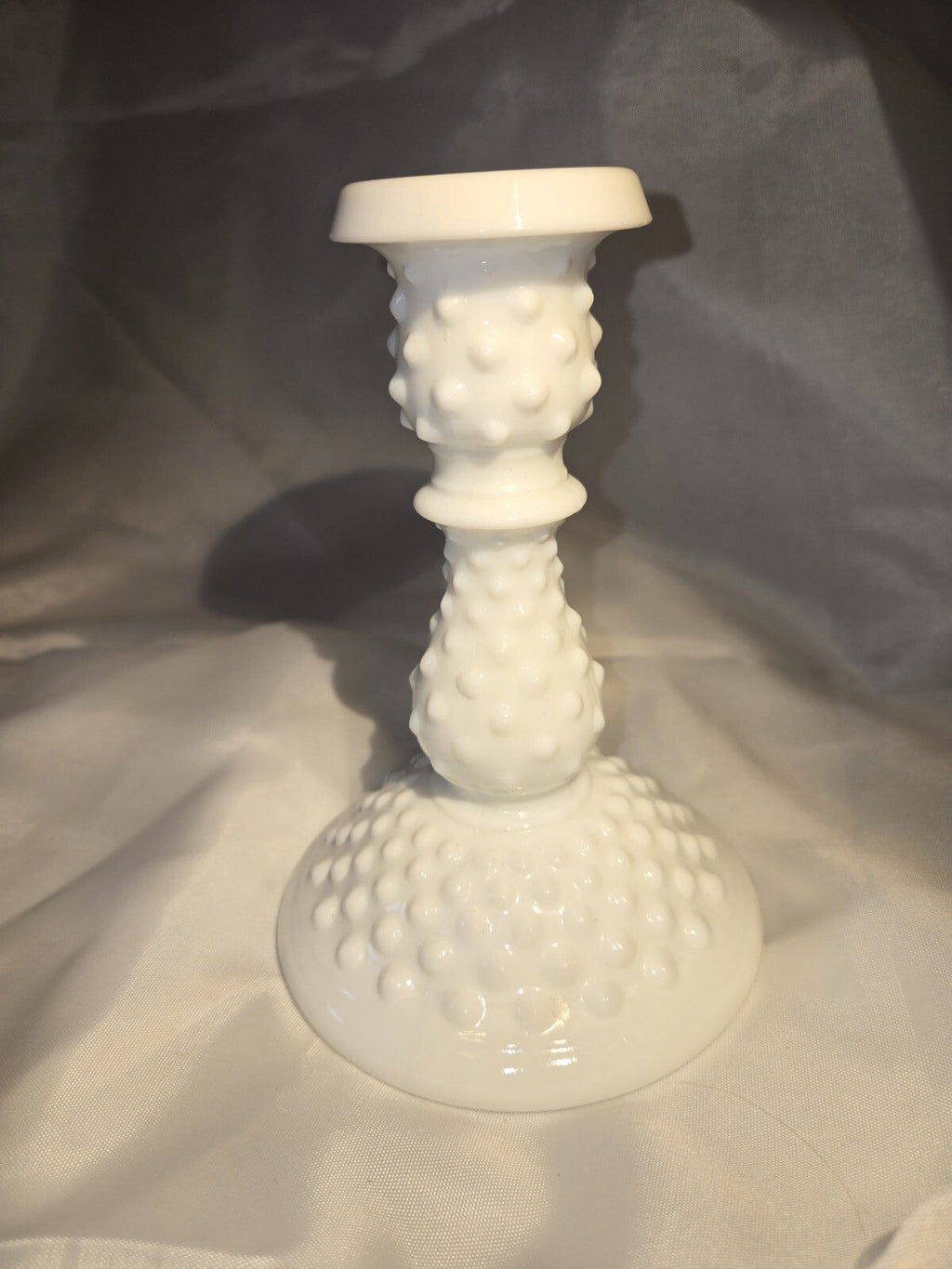 Vintage Fenton Hobnail Candle Holder, White Milk Glass - 6" Tall