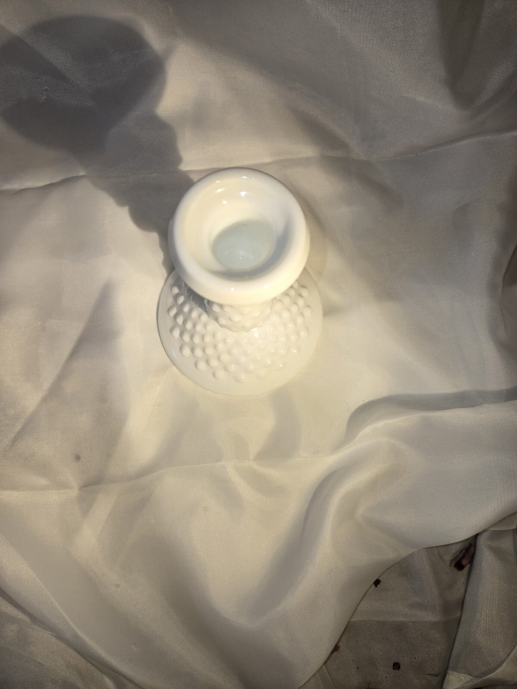 Vintage Fenton Hobnail Candle Holder, White Milk Glass - 6" Tall