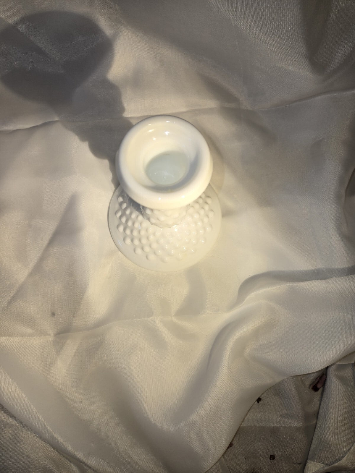 Vintage Fenton Hobnail Candle Holder, White Milk Glass - 6" Tall