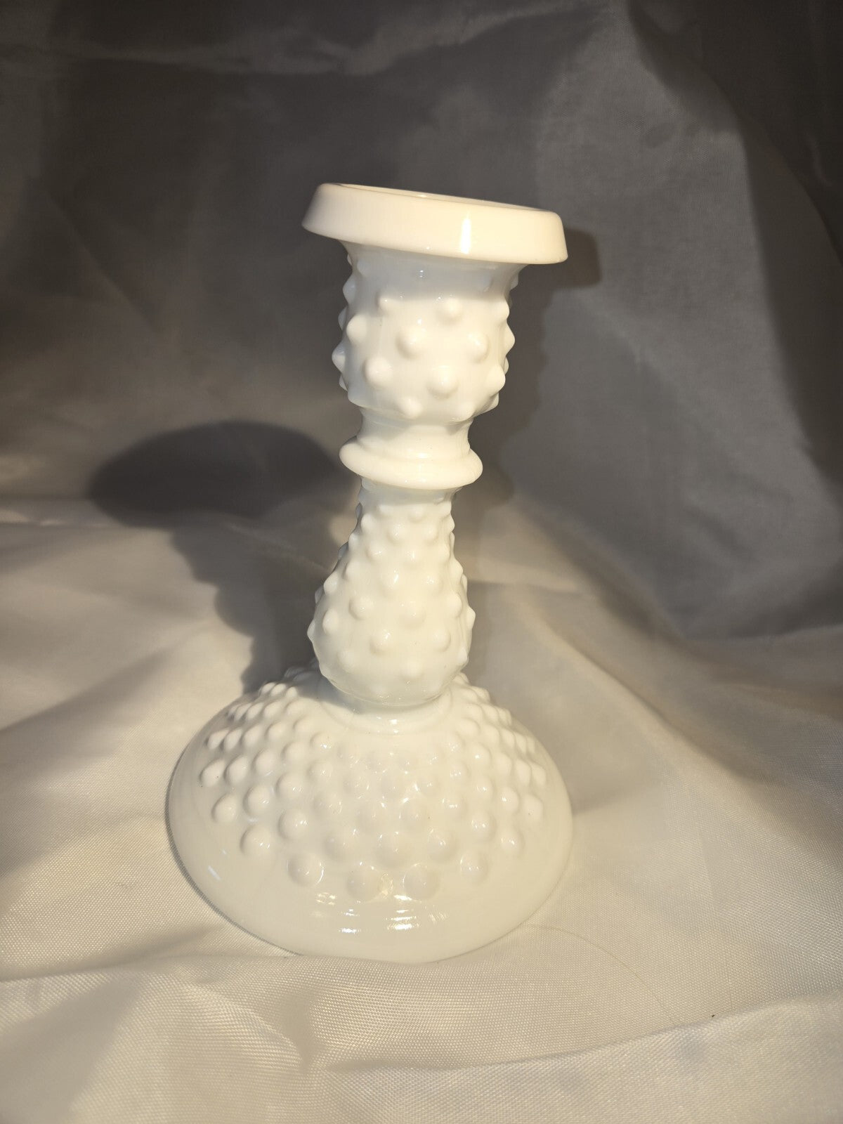 Vintage Fenton Hobnail Candle Holder, White Milk Glass - 6" Tall