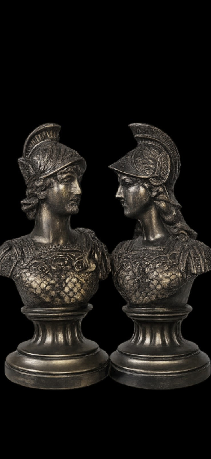 Pair Greek God and Goddess Busts of Ares and Athena (Roman Mars and Minerva) 15"