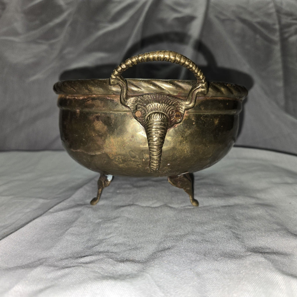 Vintage Brass Metal Detailed  Oval Planter Storage with elephant trunk handle
