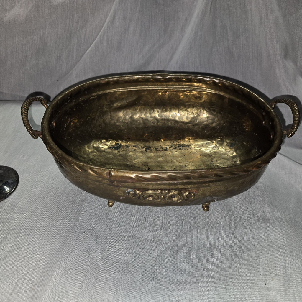 Vintage Brass Metal Detailed  Oval Planter Storage with elephant trunk handle