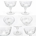 Vintage Etched Floral Champagne Coupe Glasses – Set – Elegant Clear Stemware