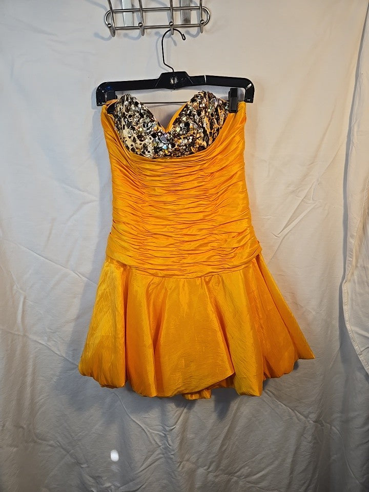 Precious Formals Vintage Orange w/ Sequin Silk Strapless Mini Party Dress 8