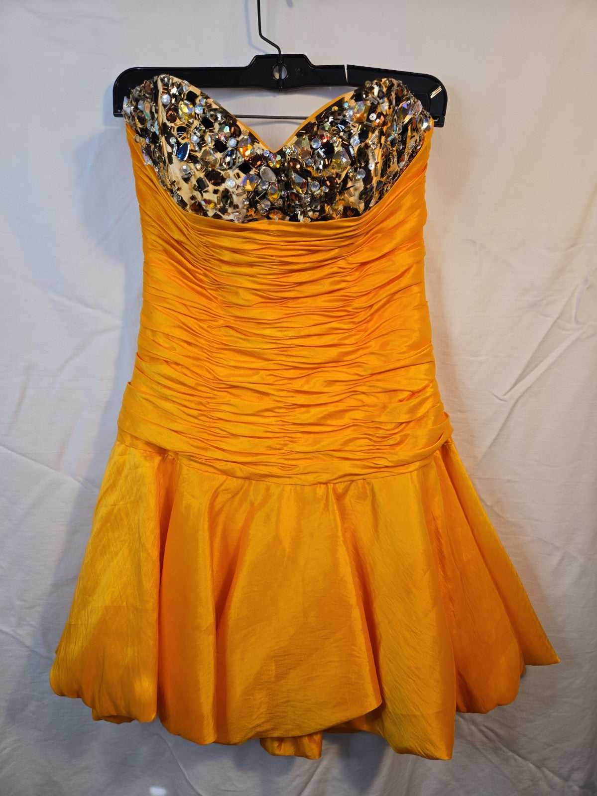 Precious Formals Vintage Orange w/ Sequin Silk Strapless Mini Party Dress 8