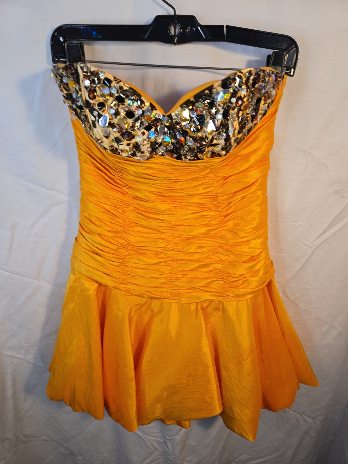 Precious Formals Vintage Orange w/ Sequin Silk Strapless Mini Party Dress 8