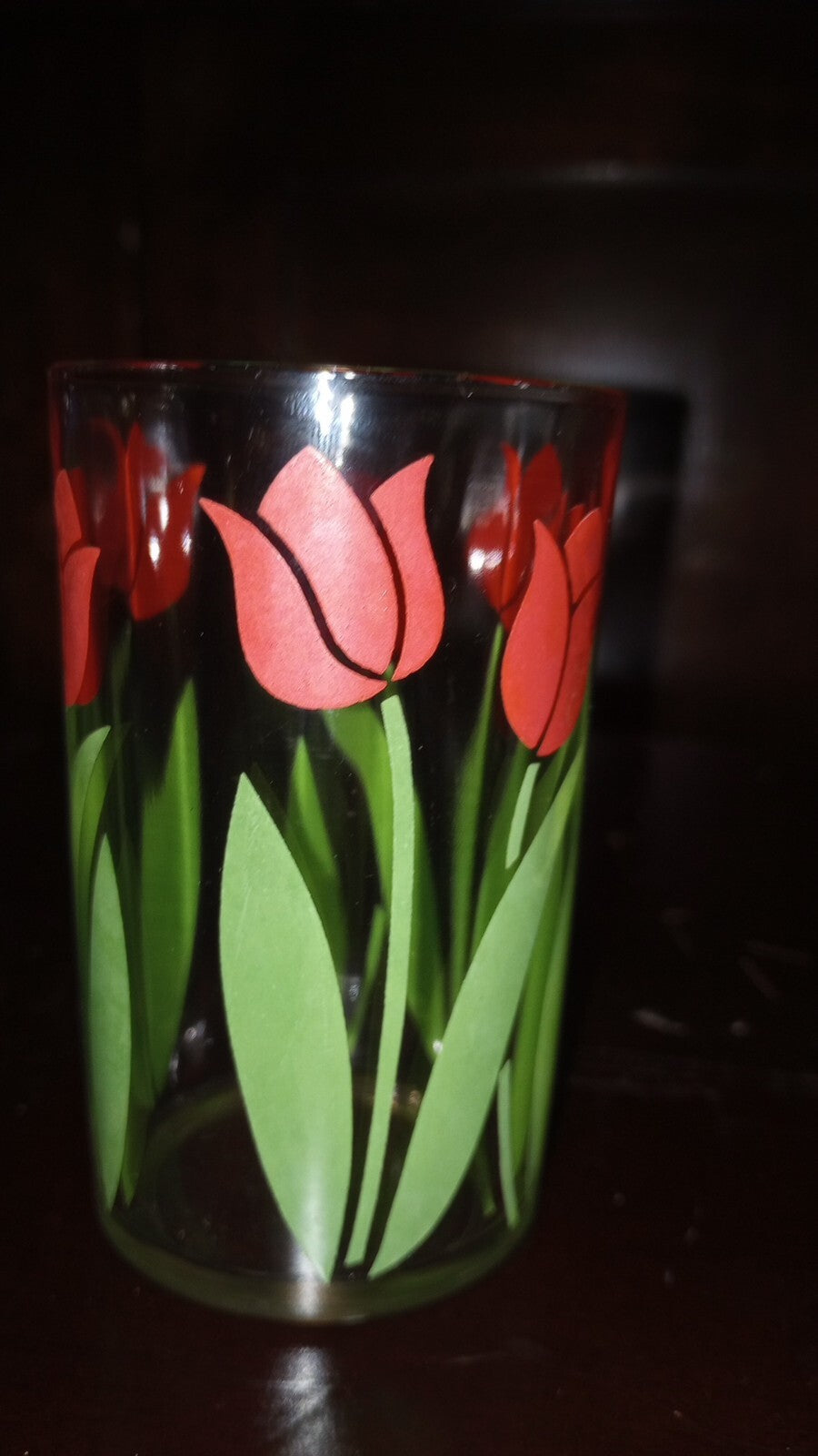 1 - Vintage Juice Glass Swanky Swig Red Tulip