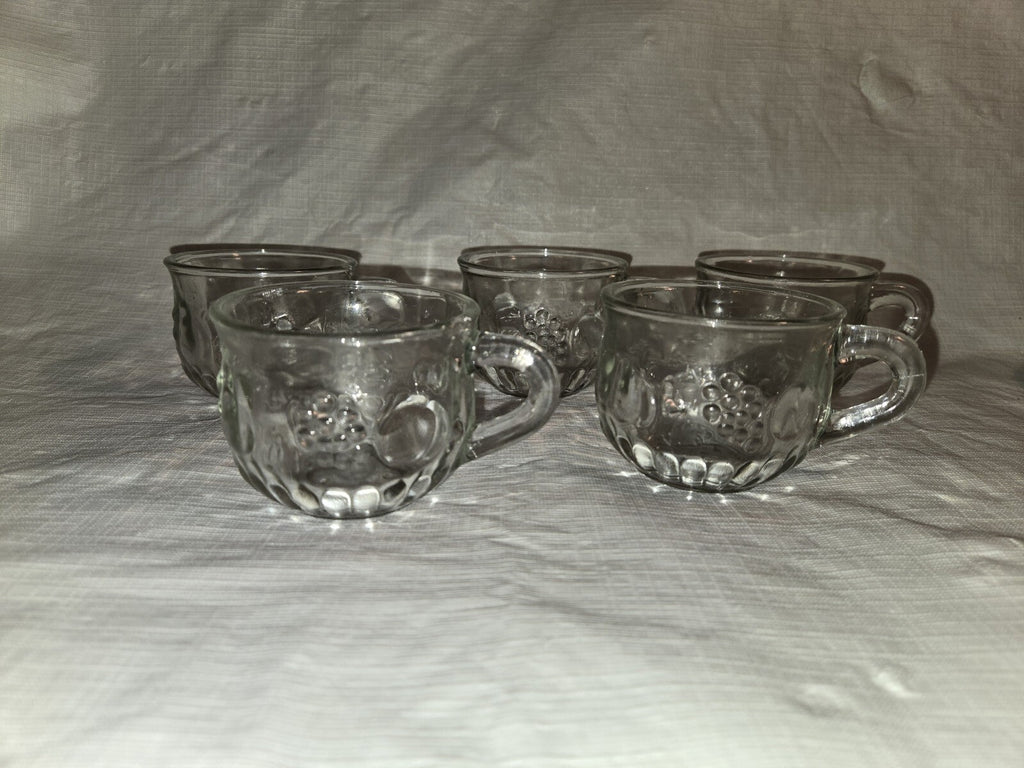Set Of 5 Punch Cups 7 oz.  tea cup cocktail glasses clear fruit design vintage