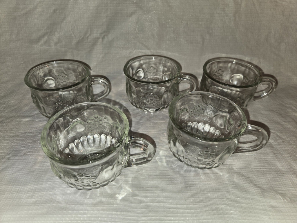 Set Of 5 Punch Cups 7 oz.  tea cup cocktail glasses clear fruit design vintage