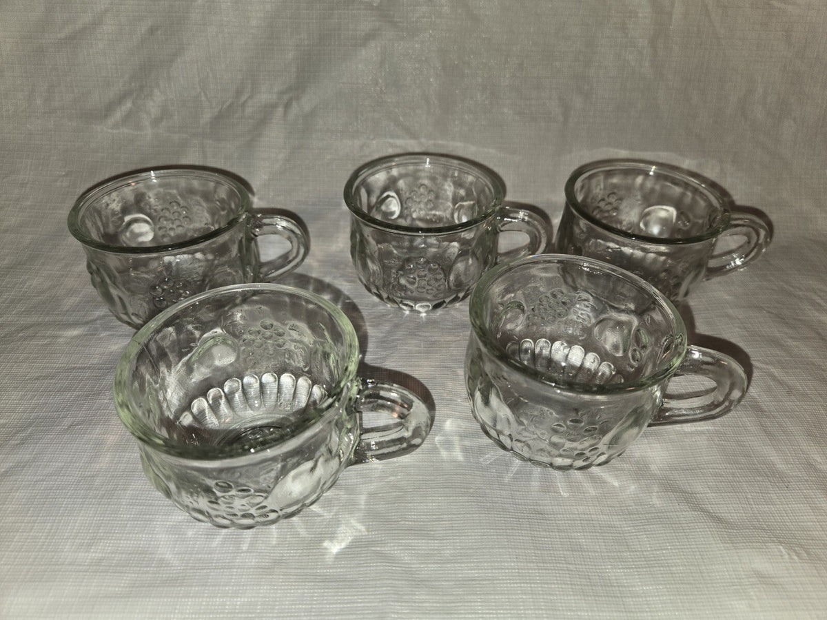Set Of 5 Punch Cups 7 oz.  tea cup cocktail glasses clear fruit design vintage