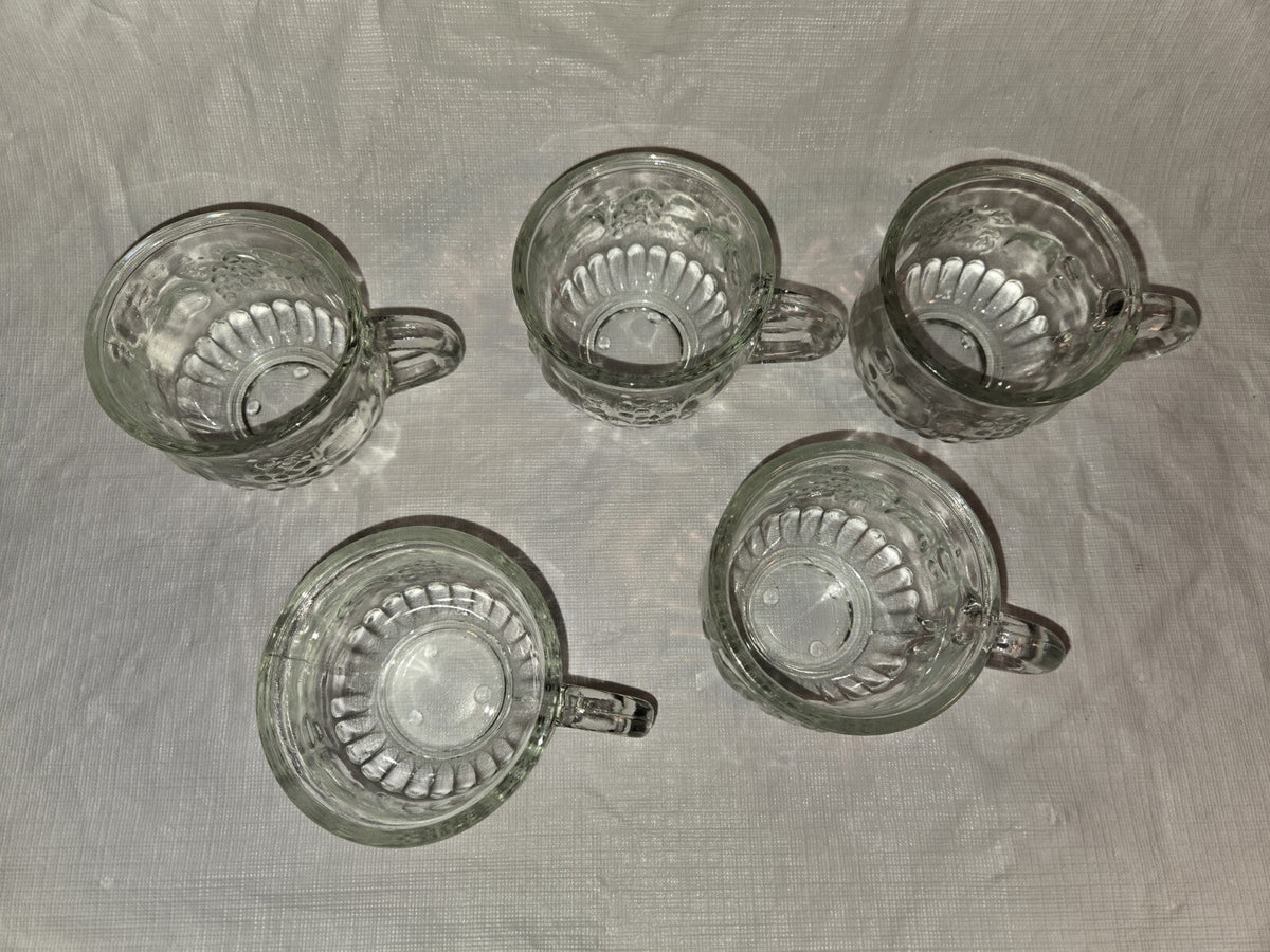 Set Of 5 Punch Cups 7 oz.  tea cup cocktail glasses clear fruit design vintage