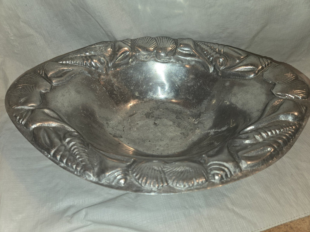 Large Metal Sea Shell Beach Ocean Serving Bowl 14"x10"