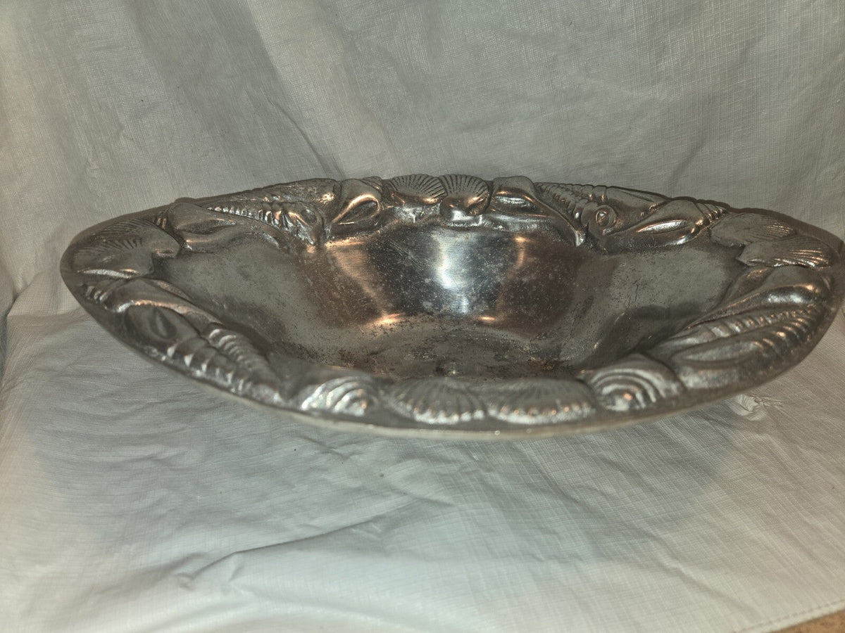 Large Metal Sea Shell Beach Ocean Serving Bowl 14"x10"