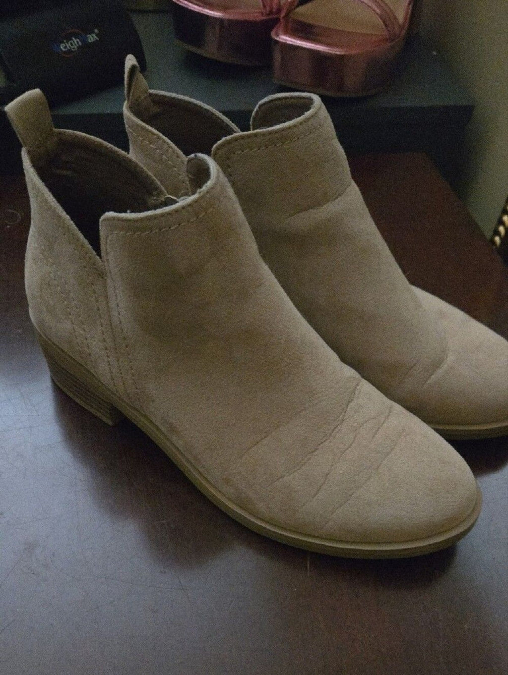Time and Tru Taupe Suede Ankle Booties with Side Zip