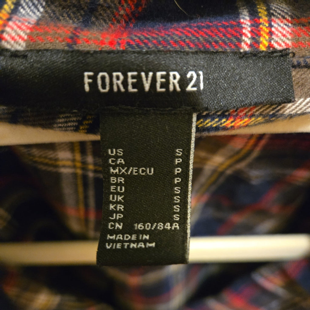 Forever 21 Women's Medium Flannel Cropped Shirt Plaid Striped Button Down Top