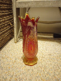 Vintage Indiana Glass Heirloom Pattern Amberina Swung Vase 8 Finger Massive GLOW