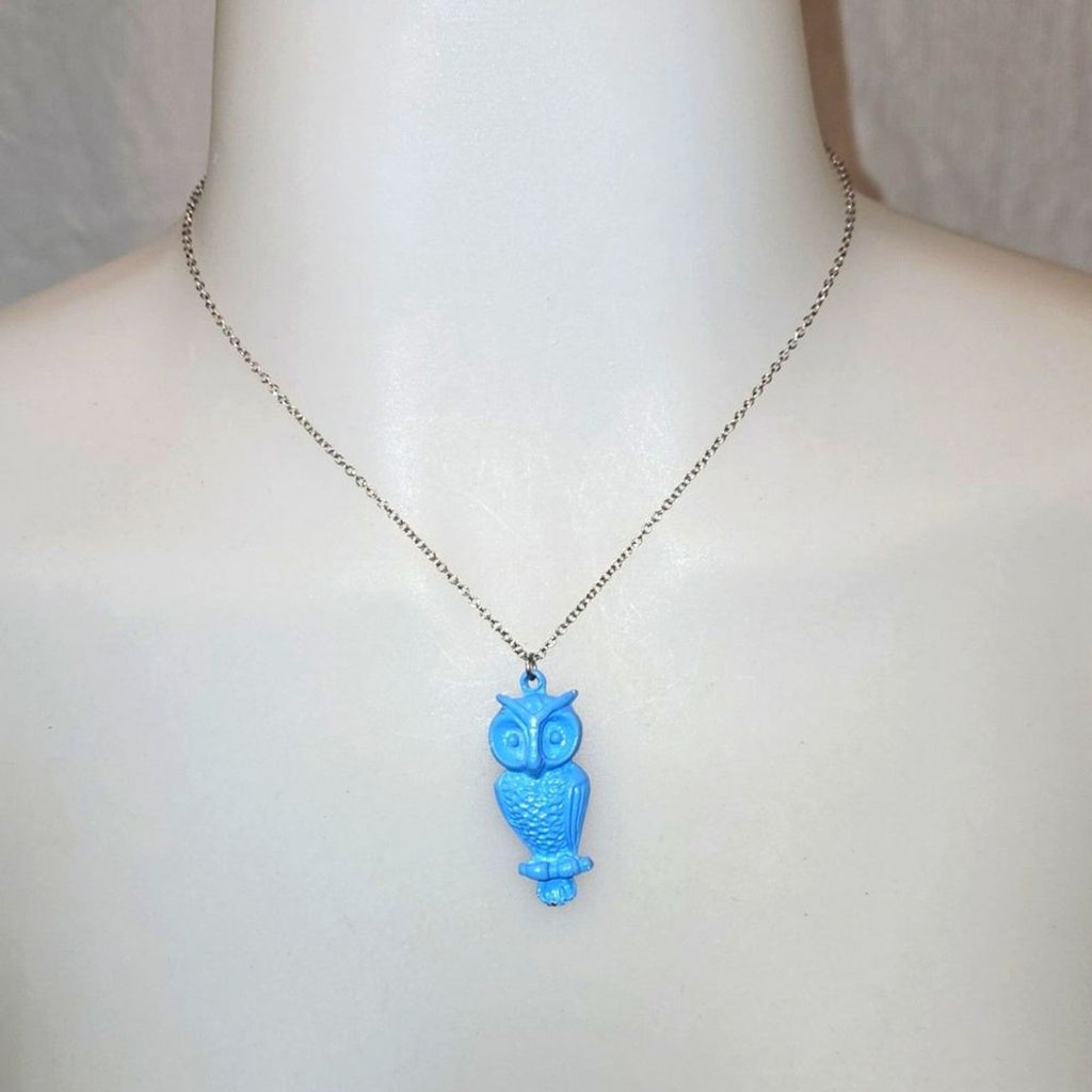 Blue Owl Necklace with Silver chain