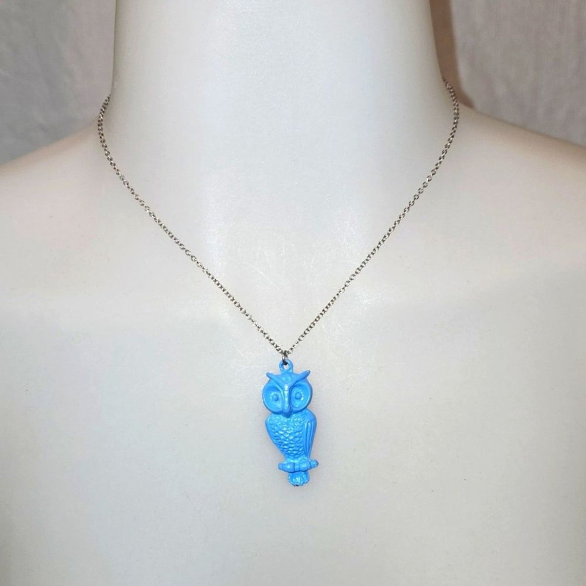 Blue Owl Necklace with Silver chain