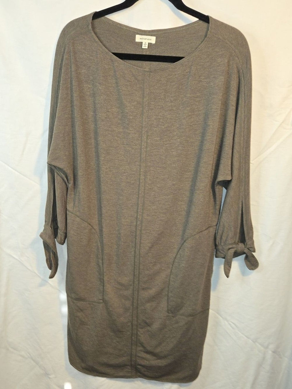 Max Studio Taupe Knit Midi Tunic Dress with Tie Sleeves