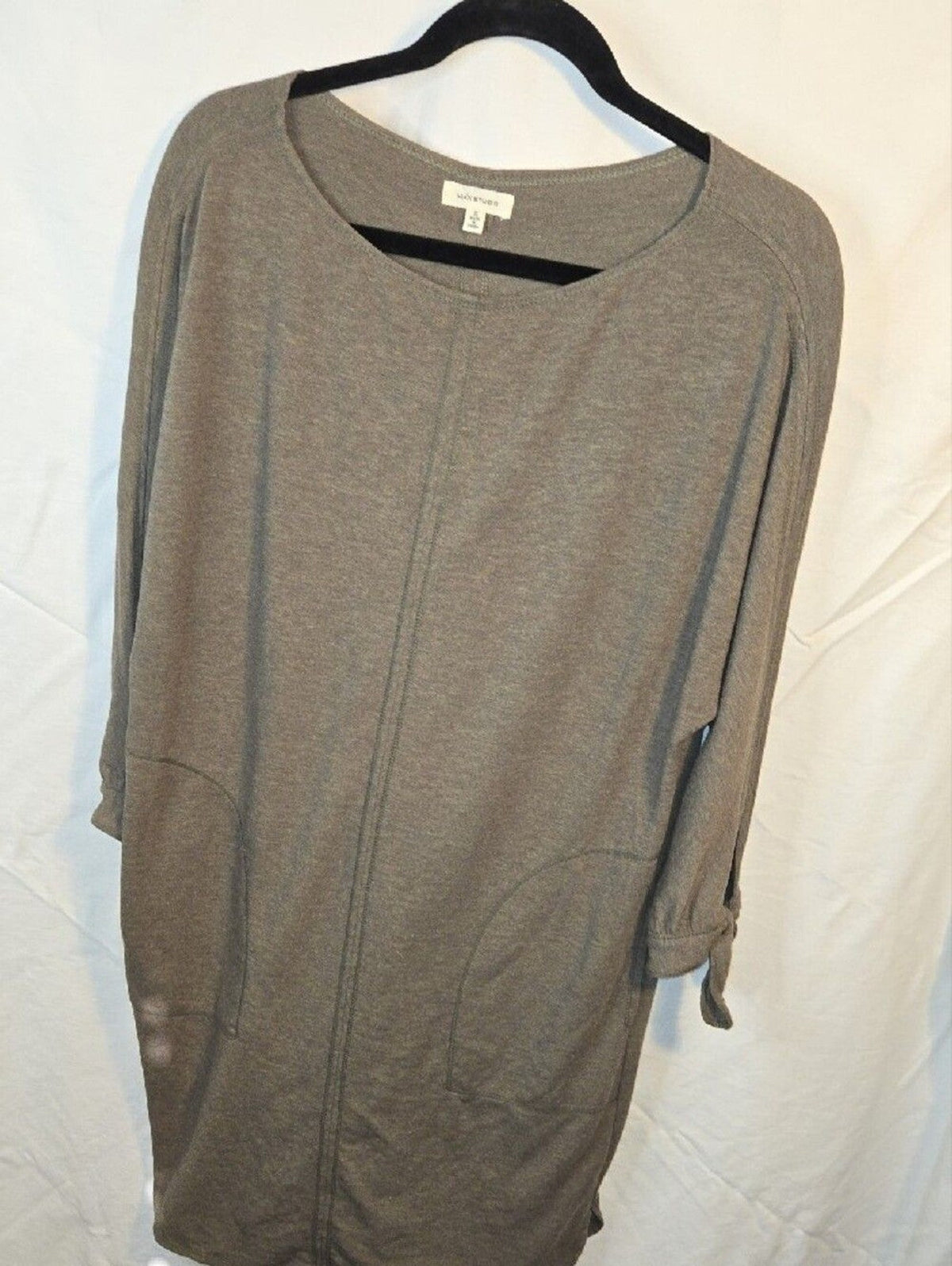 Max Studio Taupe Knit Midi Tunic Dress with Tie Sleeves