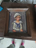 Vintage Sailor Girl by Eden 8x10 litho print w frame 1960s Big Eyes moppet #362