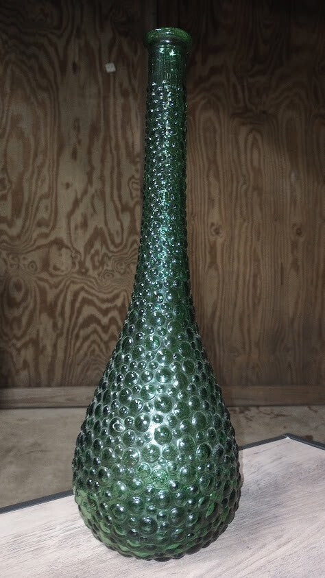 Vintage 1950s Midcentury Empoli Bubble Hobnail Green Glass Bottle Vase 15.5"
