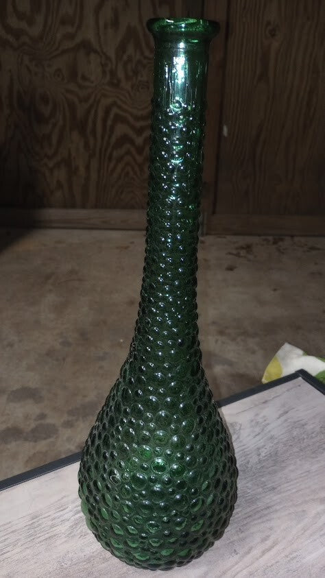 Vintage 1950s Midcentury Empoli Bubble Hobnail Green Glass Bottle Vase 15.5"