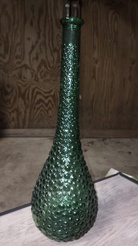 Vintage 1950s Midcentury Empoli Bubble Hobnail Green Glass Bottle Vase 15.5"