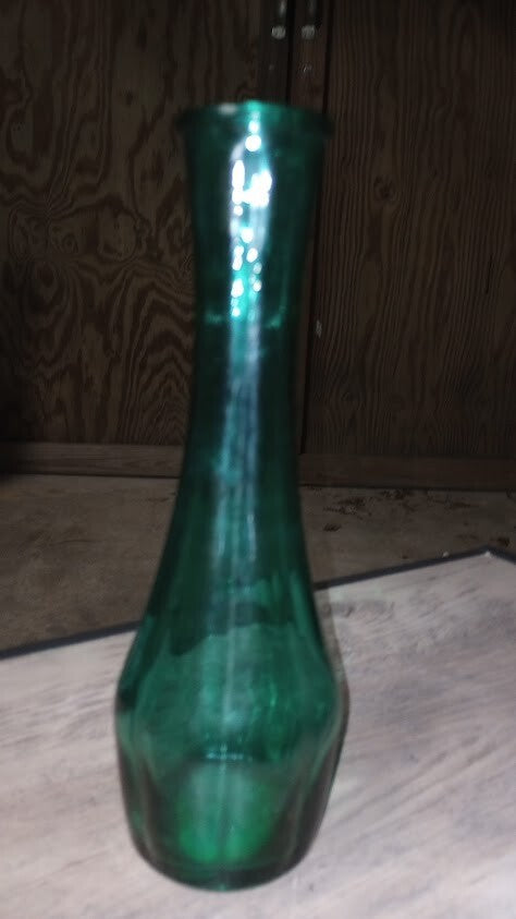 Collectible Vintage TEAL / DARK GREEN Pressed Glass Vase - Estate Item