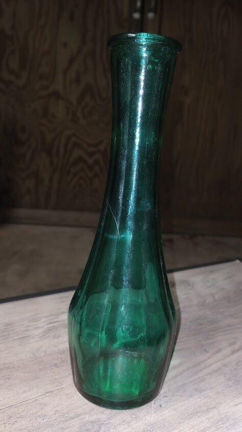 Collectible Vintage TEAL / DARK GREEN Pressed Glass Vase - Estate Item