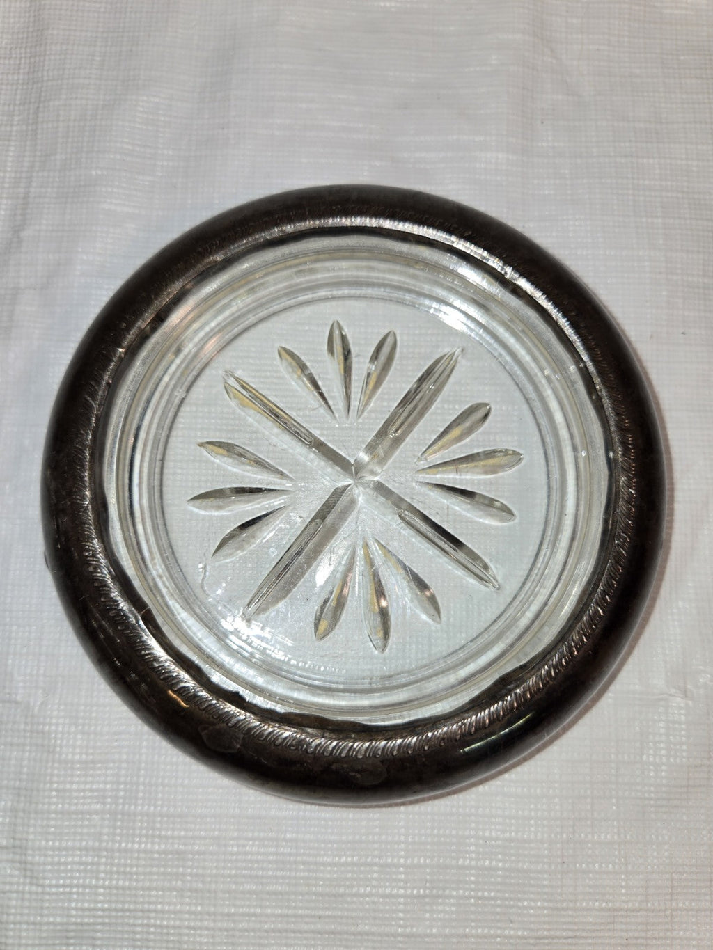 Antique Vintage 1883 F B Rogers Sterling Silver Crystal Drink Coasters