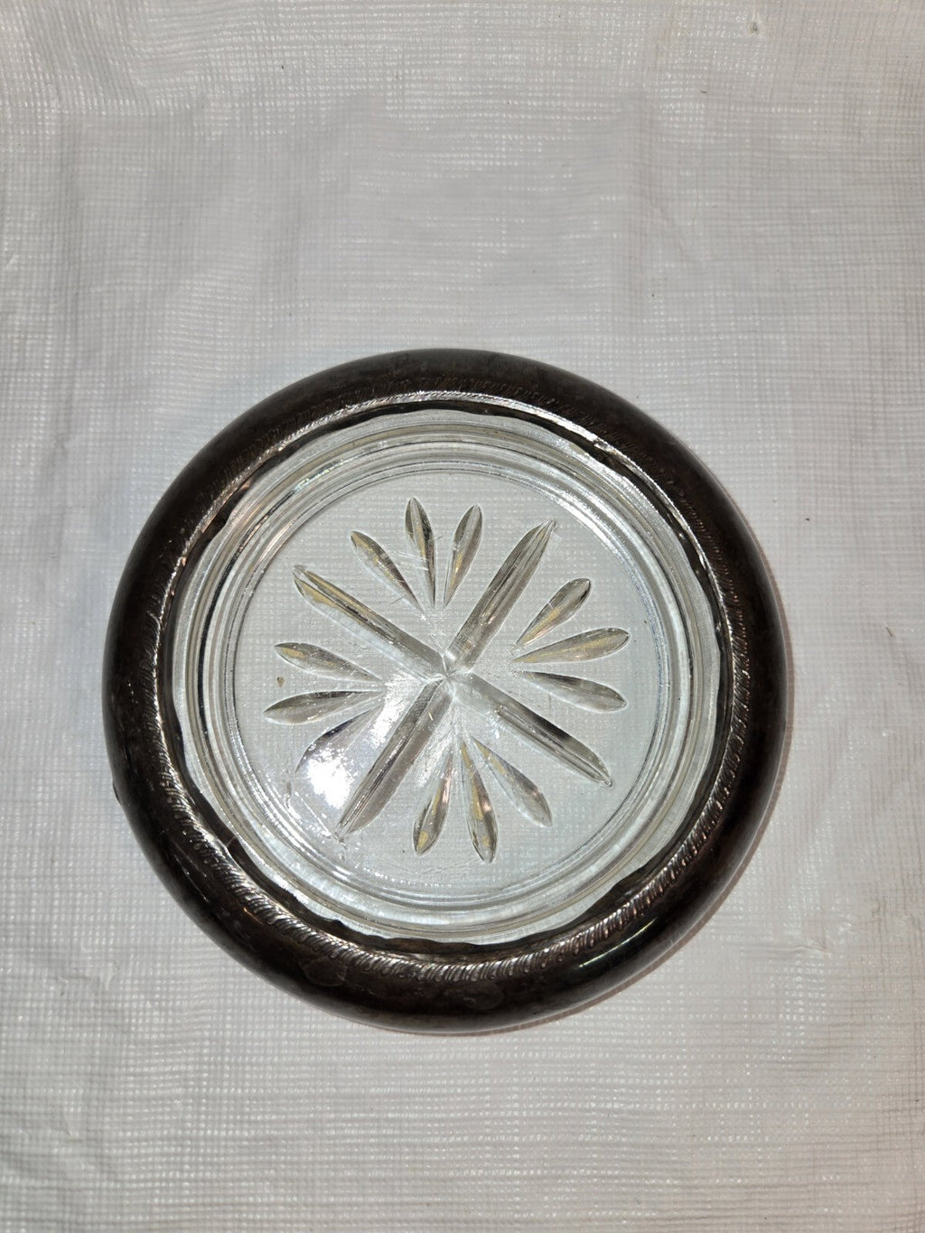 Antique Vintage 1883 F B Rogers Sterling Silver Crystal Drink Coasters