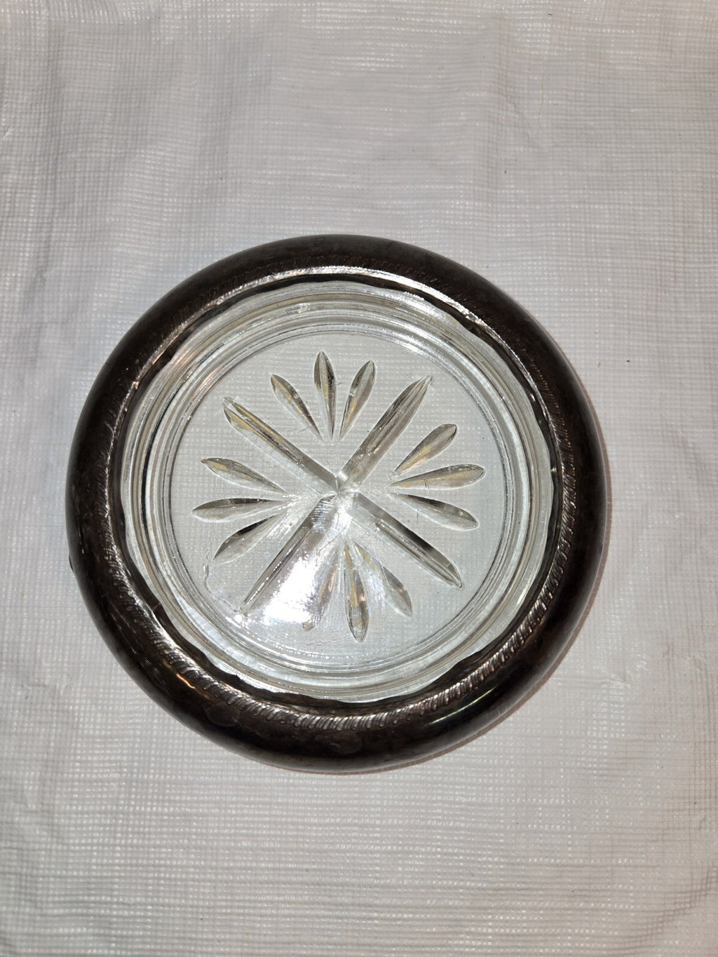 Antique Vintage 1883 F B Rogers Sterling Silver Crystal Drink Coasters