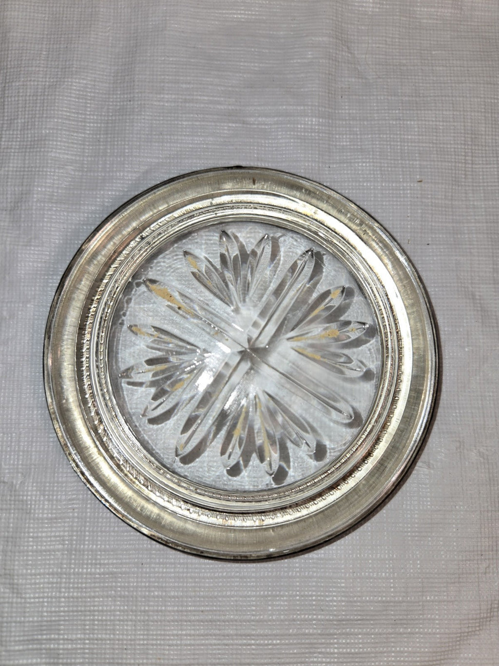 Antique Vintage 1883 F B Rogers Sterling Silver Crystal Drink Coasters