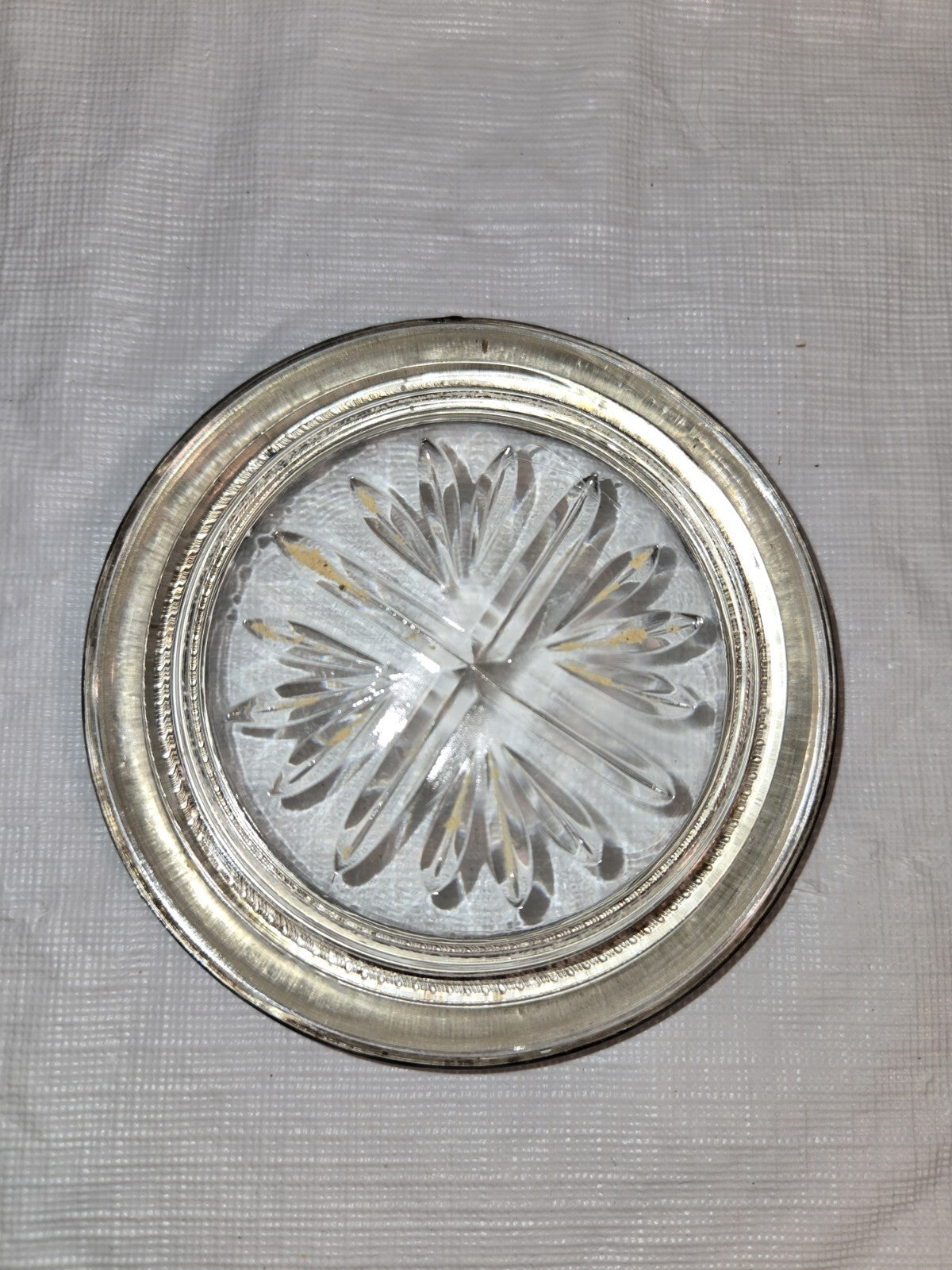 Antique Vintage 1883 F B Rogers Sterling Silver Crystal Drink Coasters