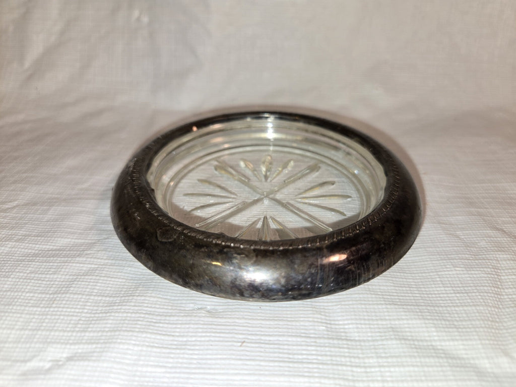 Antique Vintage 1883 F B Rogers Sterling Silver Crystal Drink Coasters