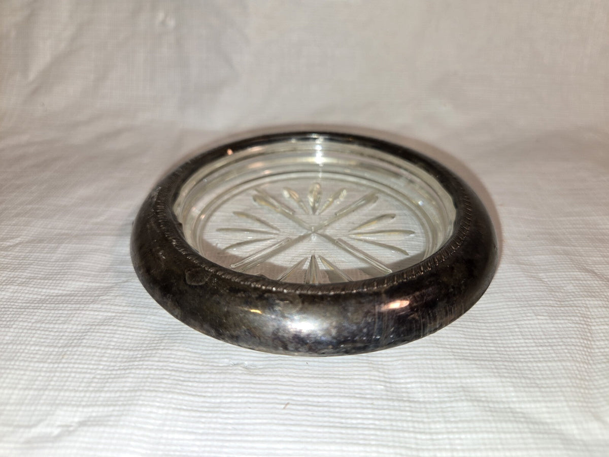Antique Vintage 1883 F B Rogers Sterling Silver Crystal Drink Coasters