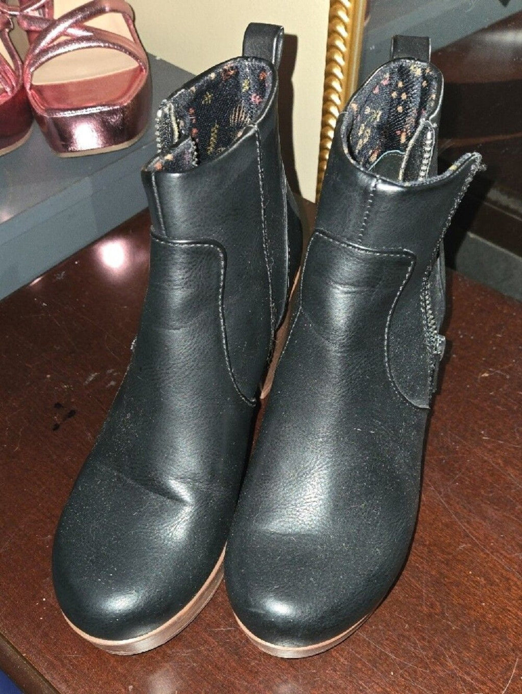 boc Black Ankle Boot with Brown Block Heel