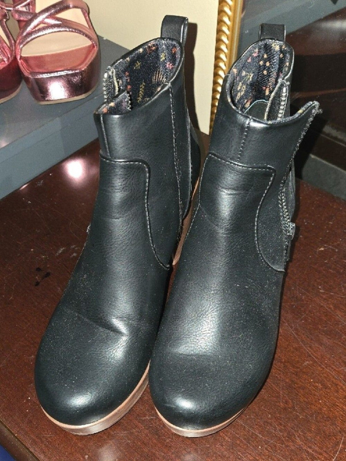 boc Black Ankle Boot with Brown Block Heel