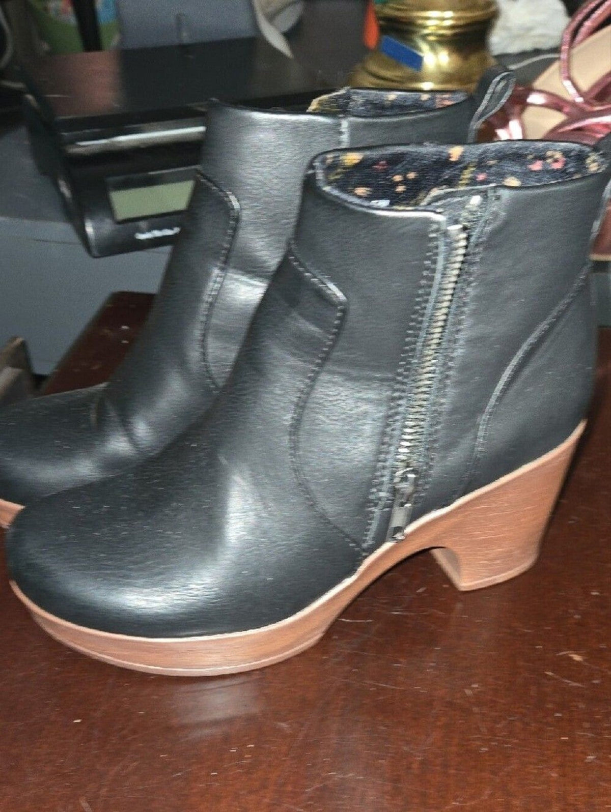 boc Black Ankle Boot with Brown Block Heel