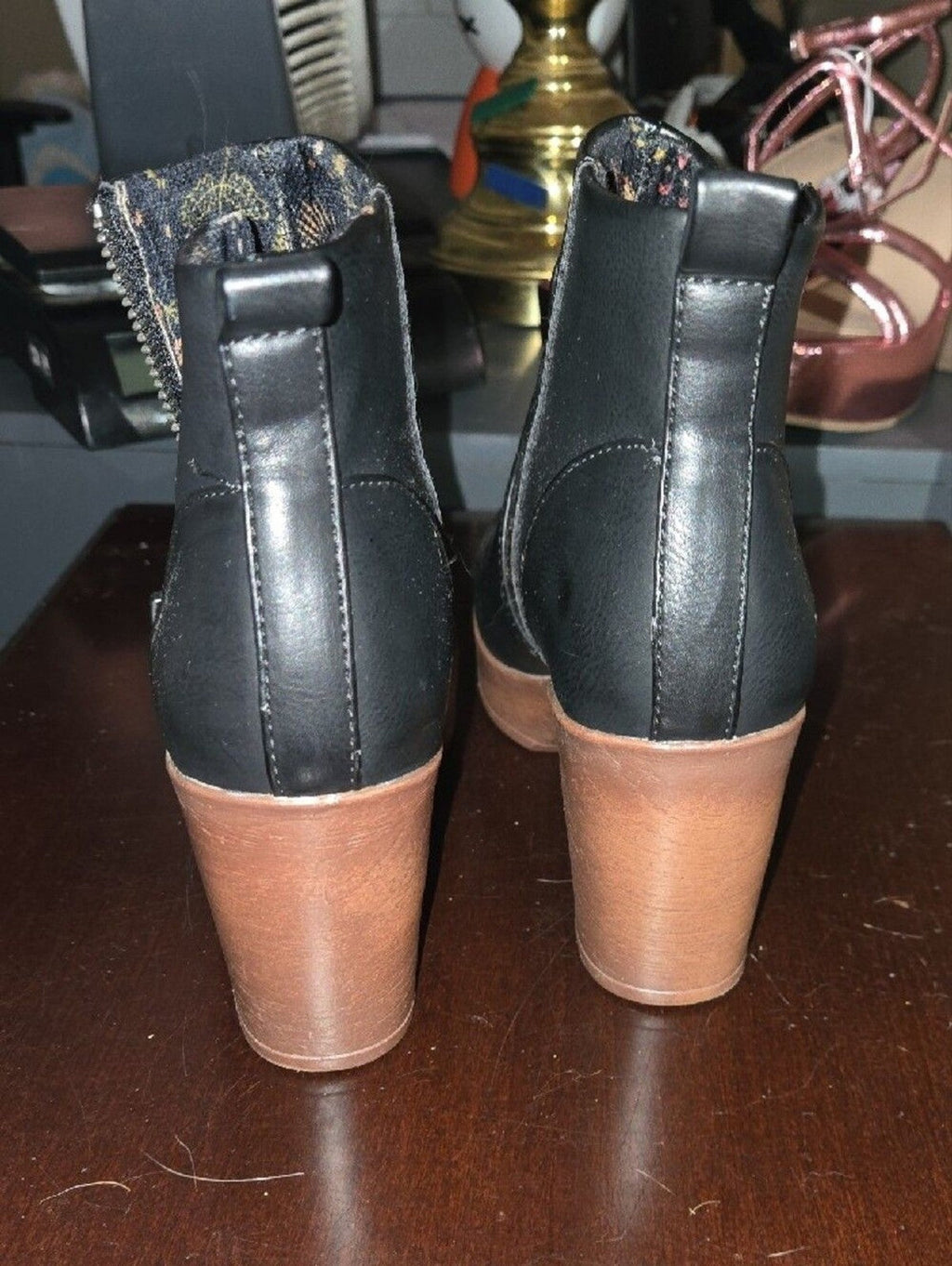 boc Black Ankle Boot with Brown Block Heel