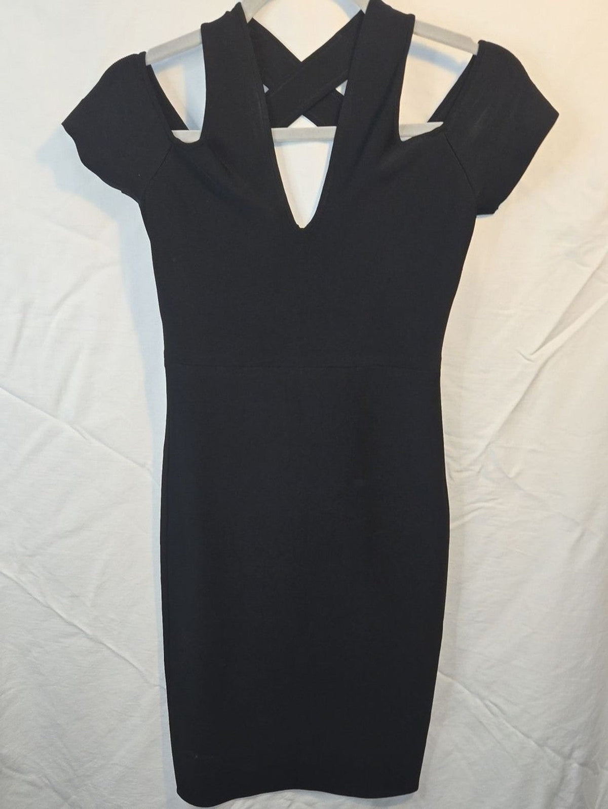 BCBGMaxAzria Black V-Neck Crisscross Back Bodycon Mini Dress