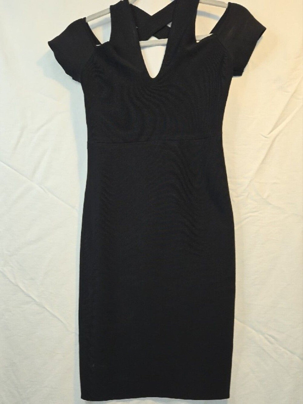 BCBGMaxAzria Black V-Neck Crisscross Back Bodycon Mini Dress