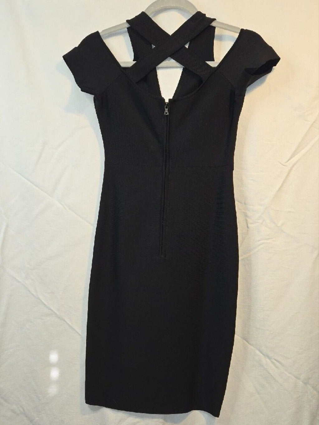 BCBGMaxAzria Black V-Neck Crisscross Back Bodycon Mini Dress