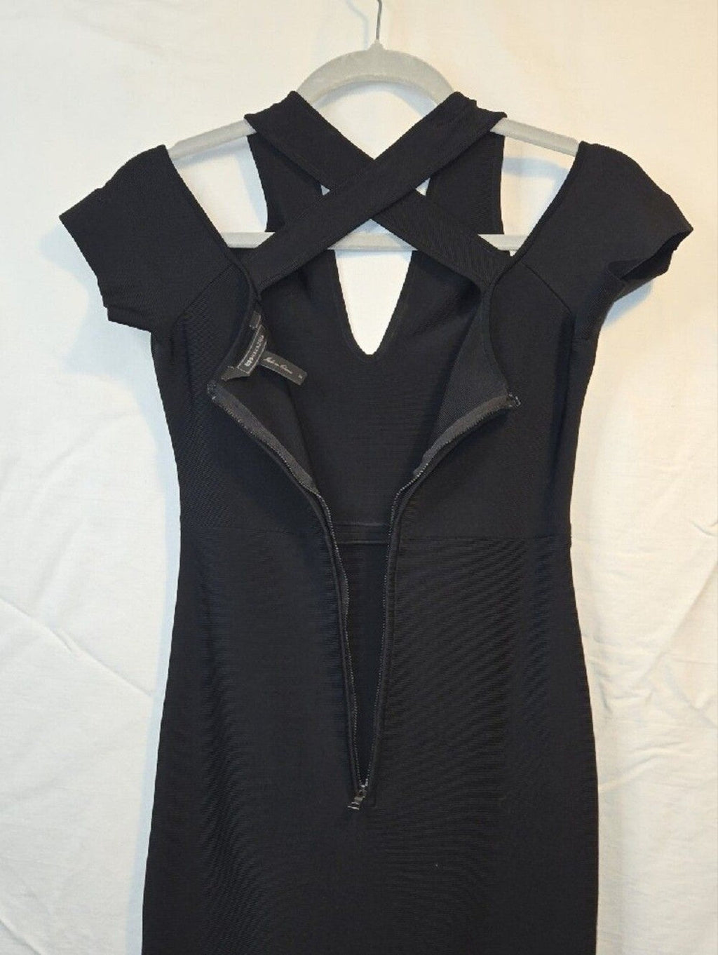 BCBGMaxAzria Black V-Neck Crisscross Back Bodycon Mini Dress
