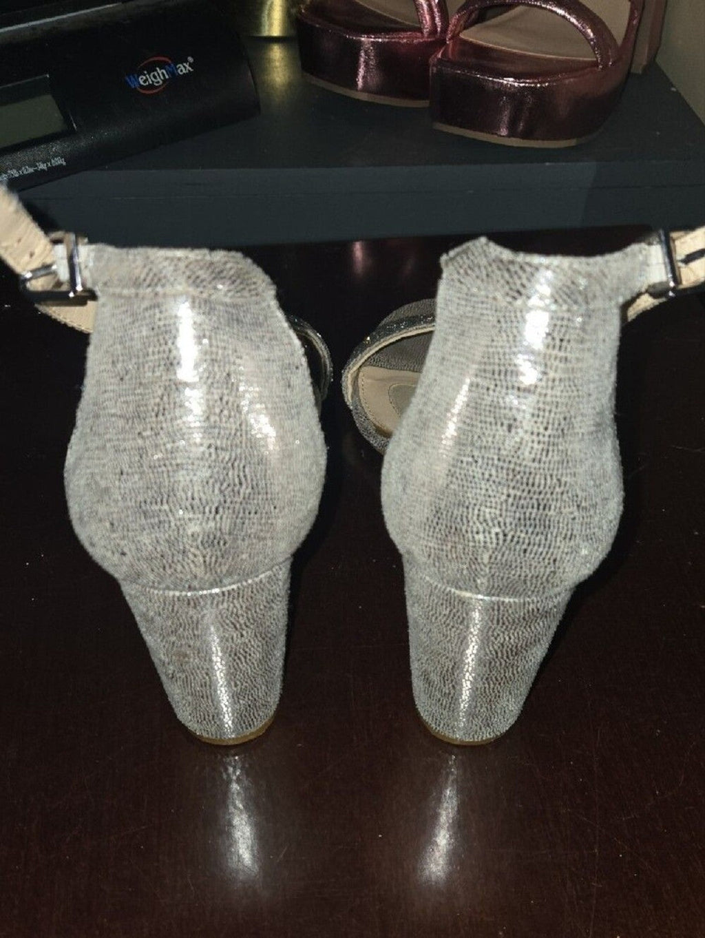 Alex Marie Silver Rhinestone Block Heel Sandals