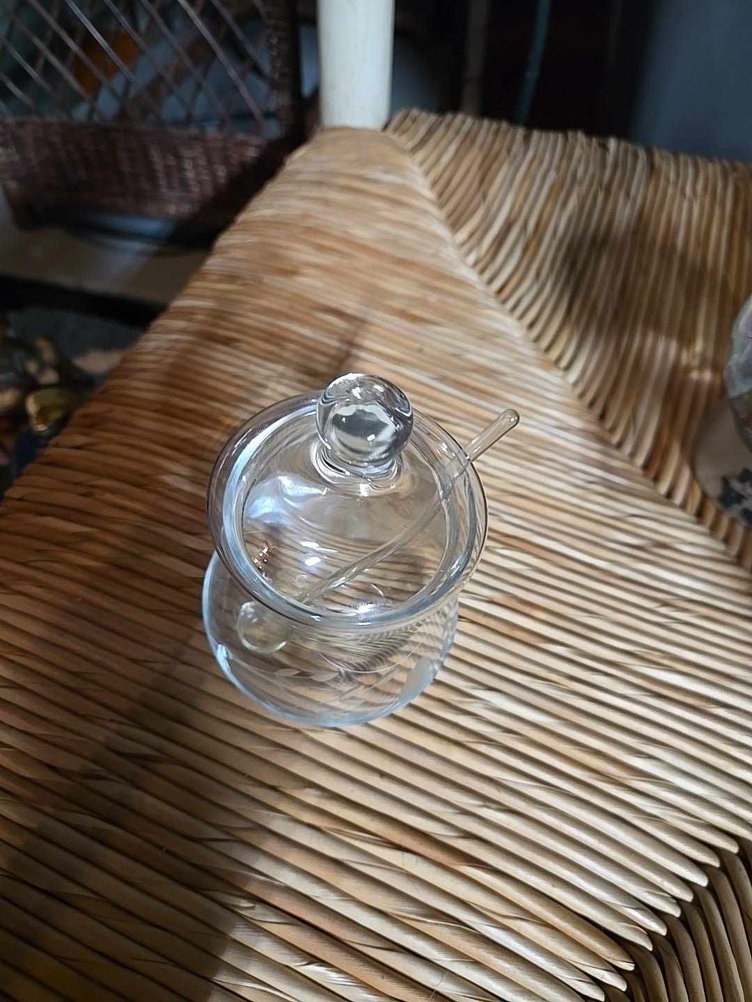 Vintage Princess House Etched Crystal Jelly Jar w/ Lid and Spoon