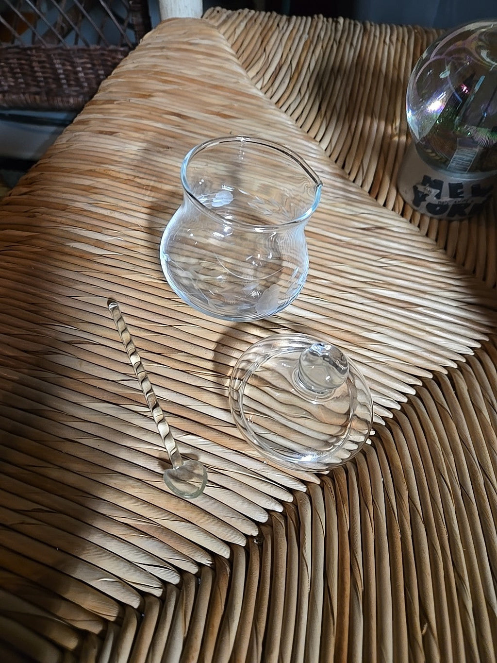 Vintage Princess House Etched Crystal Jelly Jar w/ Lid and Spoon